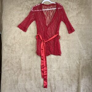 Red‎ Sheer Belted Lace Kimono One Size Top Lingerie Whimsigoth Vamp Sexy EUC